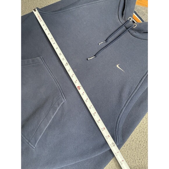 Vtg Nike Hoodie Mens L Navy Blue Y2K Swoosh Embroidered Sweatshirt Silver Tag - Picture 13 of 14